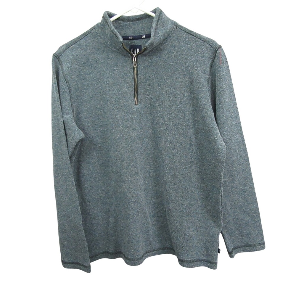 Gap Quarter Zip‎ Pullover Mens L Blue Green Marl Mock Neck Long Sleeve Sweater
